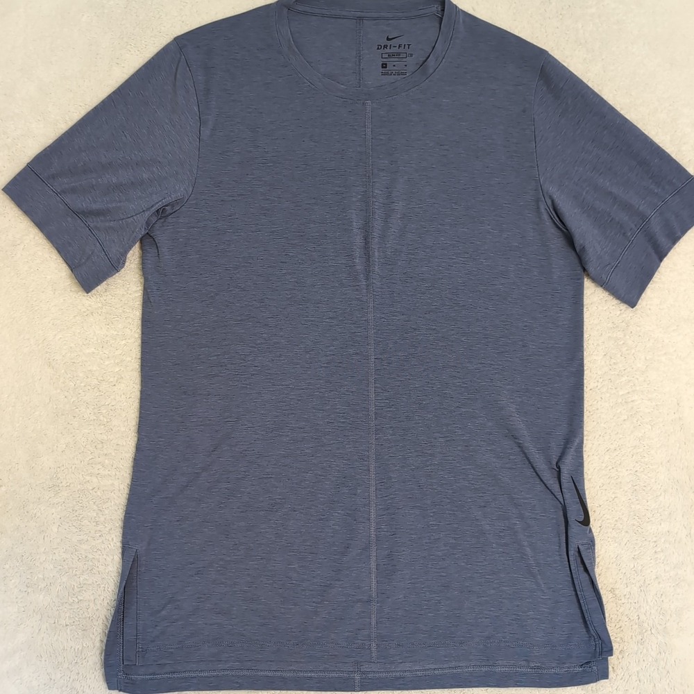 Nike Dri-Fit Short Sleeve Shirt Men's‎ Med Slim Blue Stretchy Comfort
